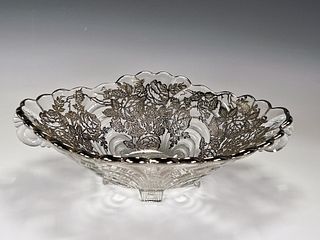 VINTAGE GLASS BOWL WITH SILVER OVERLAY