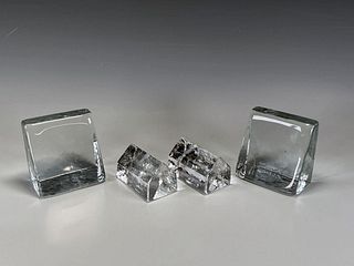 FOUR GEOMETRIC GLASS PAPERWEIGHTS BOOKENDS