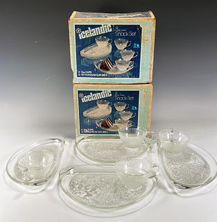 TWO VINTAGE ICELANDIC GLASS HAZELWARE SNACK SETS IN BOX