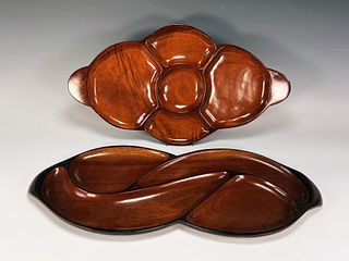 TWO LACQUERED WOODEN TRAYS. 