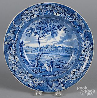 Historical blue Staffordshire soup bowl depicting Fair Mount near Philadelphia, 9 7/8'' dia.