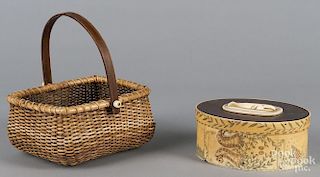 Reproduction sailor's ditty box, signed PMS Artek, 3 1/2'' h., 8'' w., together with a basket