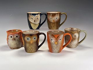 6 ADORABLE ELITE COUTURE OWL MUGS 1 UNMARKED 