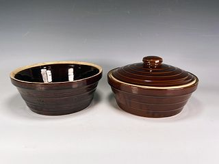 2 AMERICAN POTTERY BROWN WARE BOWLS