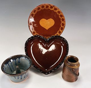 LOT OF HAND MADE POTTERY BAKEWARE HEART SHAPES