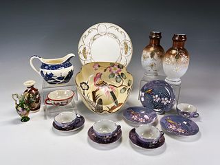 ASSORTED HAND PAINTED JAPANESE GLASS & PORCELAIN