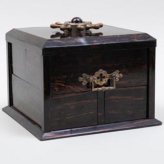 Victorian Coromandel Sliding Eight-Drawer Jewelry Box with Tiger's Eye Finial