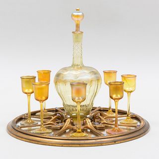 Tiffany Studios Favrile Glass Decanter Set and Tray