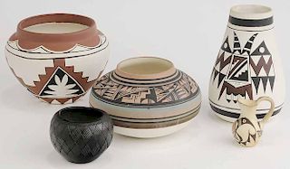 Five Pieces Native American Pottery