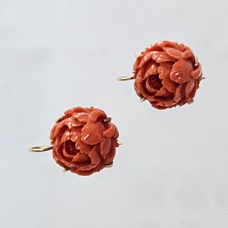 Pair of Coral, 14k Yellow Gold Earrings