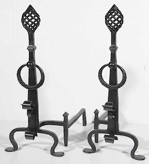 Large Pair Black-Painted Wrought Iron