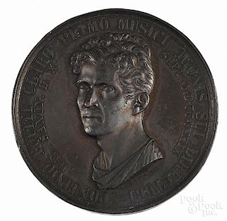 Bronze portrait medal of Italian composer, Gaspare Spontini, 1829, signed by Pfeuffer and Loos