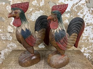 Carved Roosters