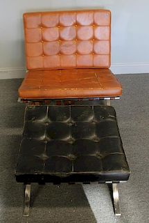 Midcentury Barcelona Style Chair and Knoll Ottoman