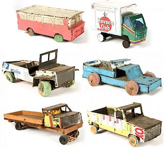 6 African Scrap Metal and Wood Toy Vehicles