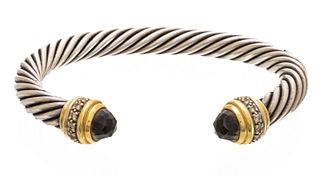 David Yurman (American) Sterling Silver, 18K Gold Cable Cuff Bracelet, W 2.5" 45.3g