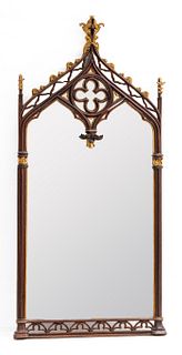 Gothic Style Gilded & Pierced Wood Framed Mirror, Ca. 20th C., H 59" W 27"