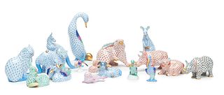 Herend (Hungarian) Fishnet Porcelain Animal Figurines, H 7.5" 16 pcs