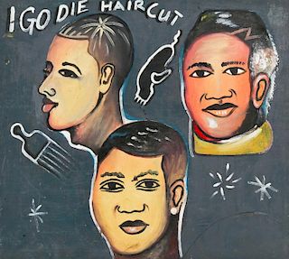 African Hand-painted Coiffeur Sign: Igo Die Haircut