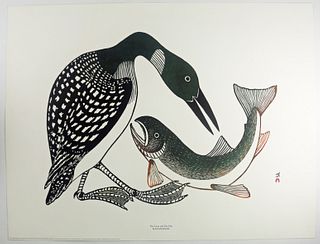 The Loon and the Fish, after Kananginak Pootoogook, Lithograph Print