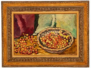 Attributed to Louis Valtat (French, 1869-1952) Oil on Canvas, "Still Life with Cherries", H 18.5" W 28.5"