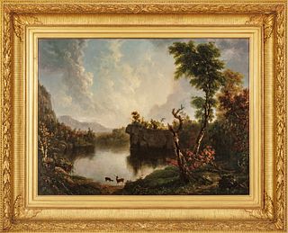 Daniel Huntington (American, 1816-1906) Oil on Canvas, Ca. 1839, "Lake in the Shawangunk Mountains", H 26" W 35"