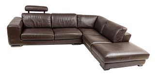 Roche Bobois (Co.) (French) Chocolat Leather Sectional Sofa H 30" Depth 40"