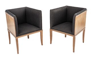 Eliel Saarinen (American) Lacquer Maple Arm Chairs, H 32" W 25" Depth 21" 2 pcs