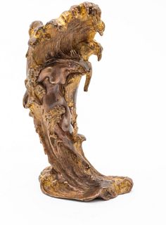 Carl Kauba (Austrian, 1865-1922) Gilt Bronze Nude Figure Against Wave with Vase Ca. 1880, H 8"