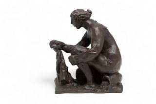 After Pierre Auguste Renoir (French, 1841-1919) Bronze Nude "Laveuse", H 10" L 8.5"