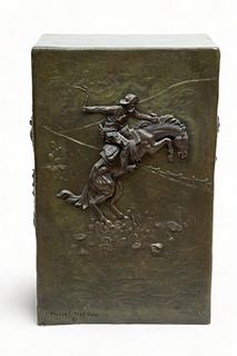 Mario F. Nardini, Remington Motif Bronze Pedestal H 35" W 23" Depth 15"