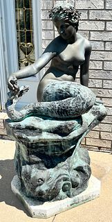 H. De Luca, Bronze Fountain, Mermaid on Crest of Waves H 41" W 26" Depth 16"
