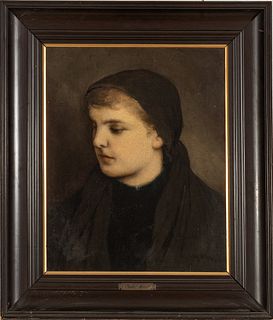 Gabriel Cornelius Von Max (Czech, 1840-1915) Oil on Canvas, the Young Widow, H 19" W 15.25"
