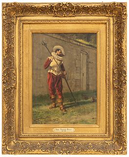 Charles Francois Pecrus (French, 1826-1907) Oil on Mahogany Panel, 19th C., After the Duel, H 13" W 9.25"
