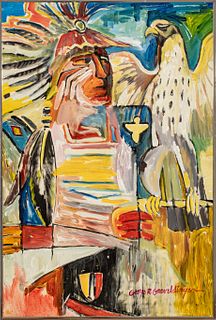 George Graveldinger (American, B. 1927) Oil on Canvas Native American Chief, H 36" W 24"