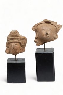 Precolombian Style Terracotta Artifacts, Mounted on Bases, H 5.5" W 2" L 4.5" 2 pcs