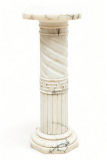 Italian Carved Carrara Marble Pedestal, Ca. 19th C., H 36" W 14" L 14"