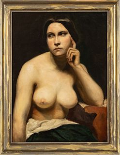 Oil on Canvas Mounted to Board, Late 19th/Early 20th C., "Nude Woman", H 34" W 24"