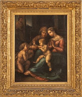 After Raphael Oil on Canvas  19th C., "Madonna Del Divino Amore", H 18.5" W 14.75"