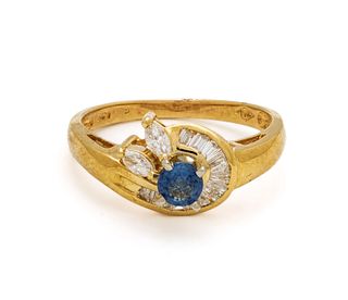 Blue Sapphire, Diamond & 14kp Yellow Gold Ring, 3g Size: 6.25