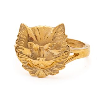 14K Yellow Gold "kitten" Head Ring, Size 7 1/2, 5.2g