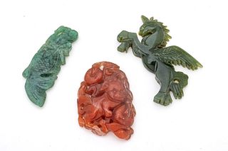 Jade Carvings: Pegasus And Flower H 1.5" L 2.3" 2 pcs