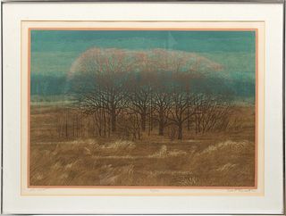 Robert Burnhart (American) Woodblock Print on Paper, "Late Light", H 21" W 30"