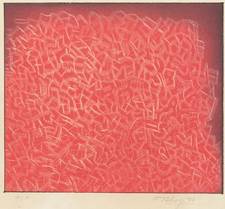 Mark Tobey (American, 1890-1976) Aquatint in Colors, 1973, "Summer Encounter", H 9" W 10.5"