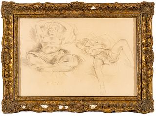 Moses Soyer (American, 1899-1974) Charcoal on Paper, Nude Sketches, H 15.5" W 23.5"