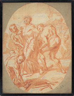 Attributed to Francesco Trevisani (Italian, 1656-1746) Sanguine Drawing on Paper, Christ in Crown of Thorns, H 14.25" W 10.25"