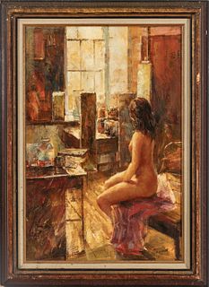 V. Lepret (French) Oil on Canvas "Nude in an Artist's Studio", H 35" W 23"
