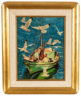 John G. Brink (American) Oil on Canvasboard, November 1933, "Sea Gulls I", H 16" W 12"
