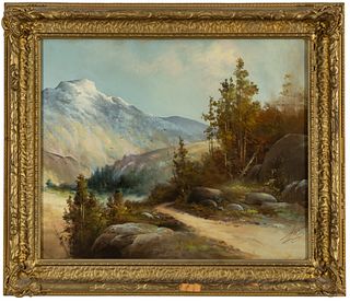 George Hadland (American, 20th C.) Pastel on Paper, Ca. 1900, "Mountain Scene", H 19.5" W 23.5"