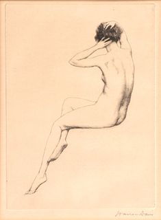 Warren B. Davis, (American, 1865-1928) Etching on Paper, "Nude", H 7.7" W 5.7"